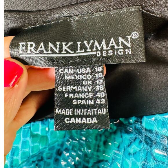 Frank Lyman Tourqoise Snake Print Sequins Gold Detail BodyCon Fitted Dress Sz 10 - Picture 10 of 13